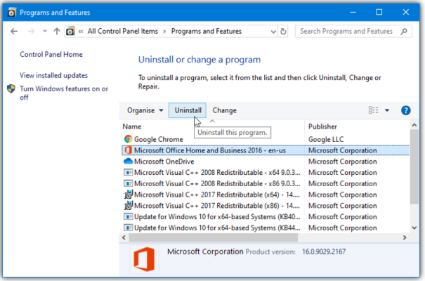 حذف آفیس از طریق Control Panel