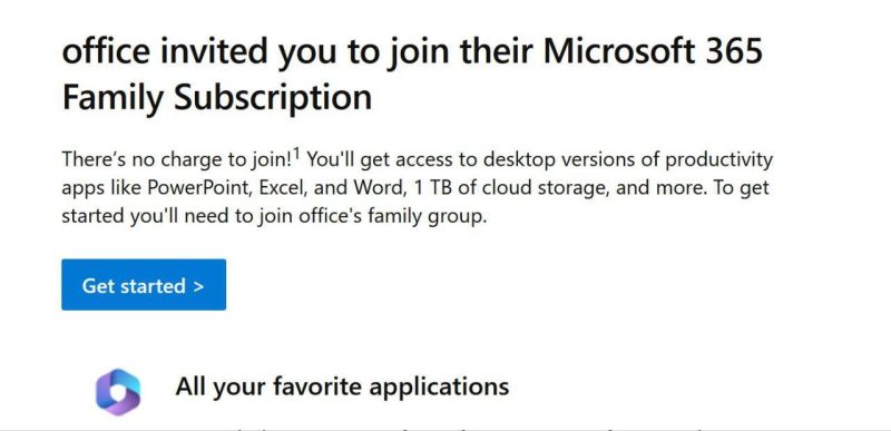 ایمیل دعوت Microsoft 365 با گزینه Get started