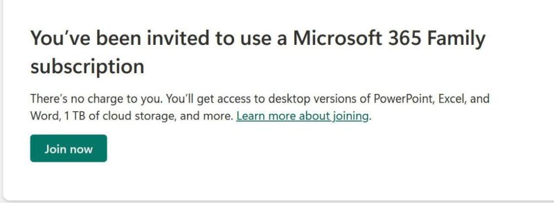 صفحه پذیرش دعوتنامه Microsoft 365 با گزینه Join now