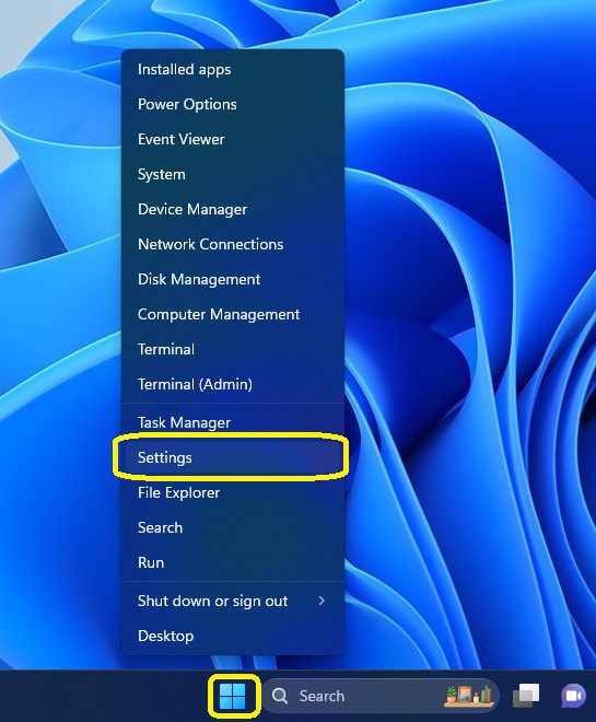 باز کردن Settings در ویندوز 11 برای آپدیت