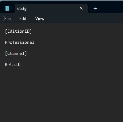 ساخت فایل متنی برای ei.cfg در نصب ویندوز پرو
