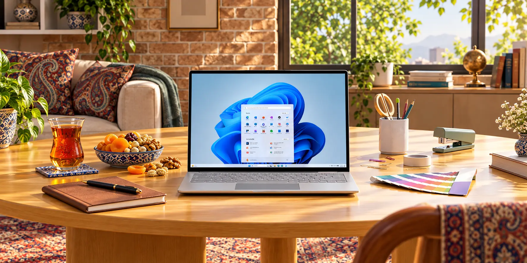 لپتاپ مجهز به Windows 11 در محیط کاری